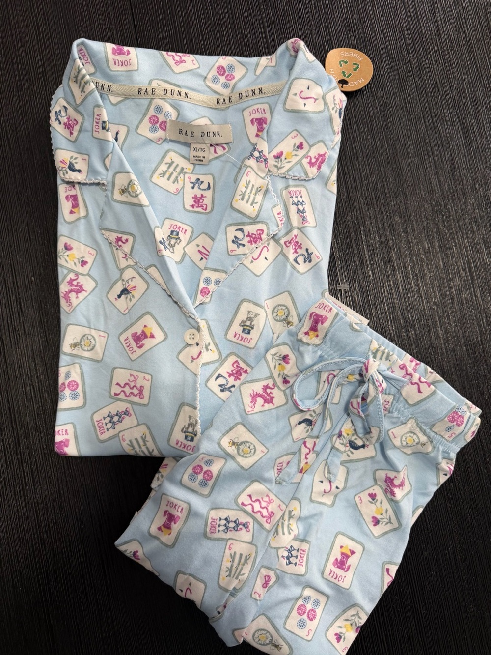 Rae Dunn Women’s Light Blue Mahjong Print Pajama Set